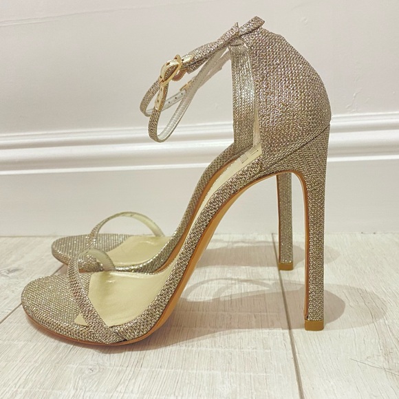 New $495 Stuart Weitzman Nudist Stiletto Sandals Shoes Platinum Noir Glitter 8 M - Picture 3 of 9